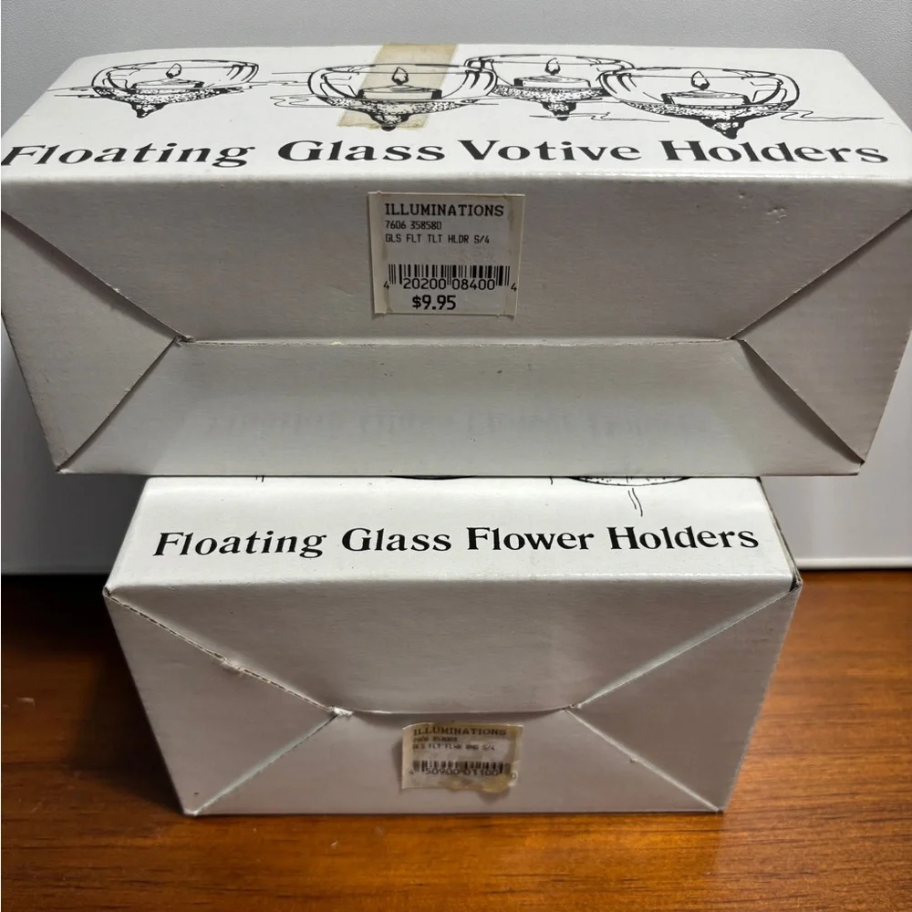Floating Glass Flower and Votive Candle Holders, Set of 4 for each set